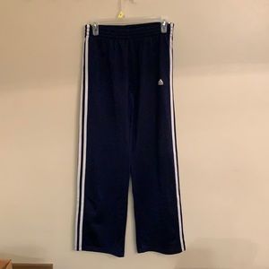 Navy blue and white adidas pants